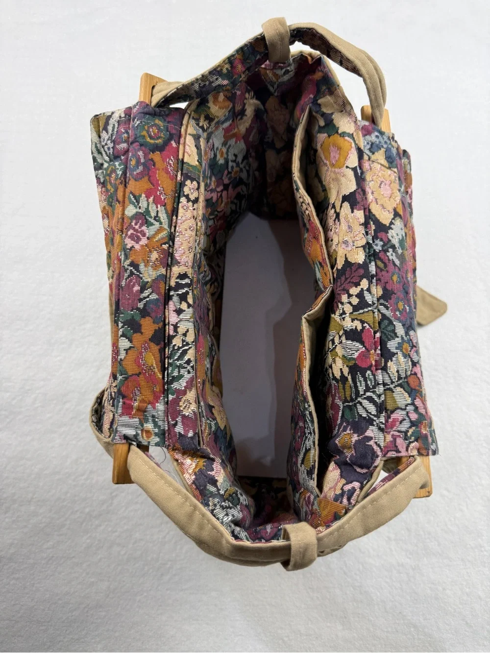 Canvas Craft Tote Floral Tapestry Lining Multi Pocket Sewing Knitting Bag